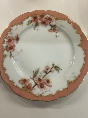Antique Rosenthal Handpainted Floral Gold Pink Dish Gilt Scallop Plate Dish 1892